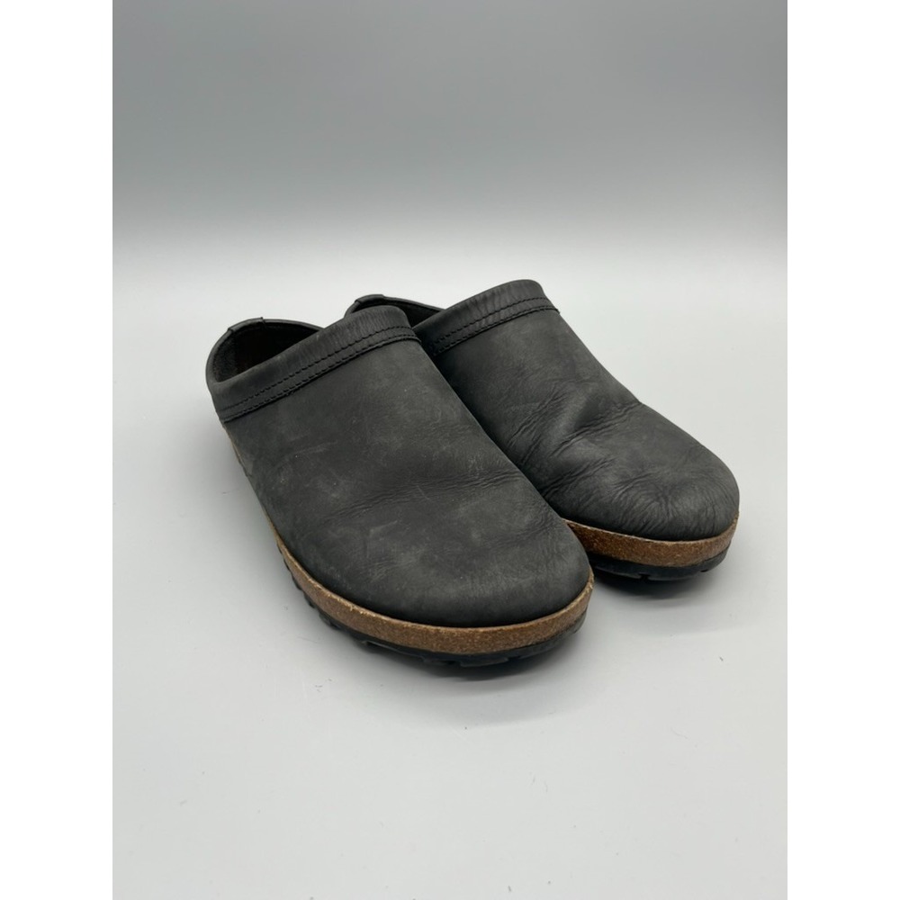 HAFLINGER MALMO Size 38 CLOGS BLACK LEATHER WITH SOFT FOOTBED SLIPPERS MALMÖ